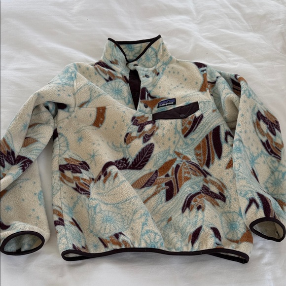 Patagonia Cream and Brown Patterned Fleece Jacket - Picture 1 of 4